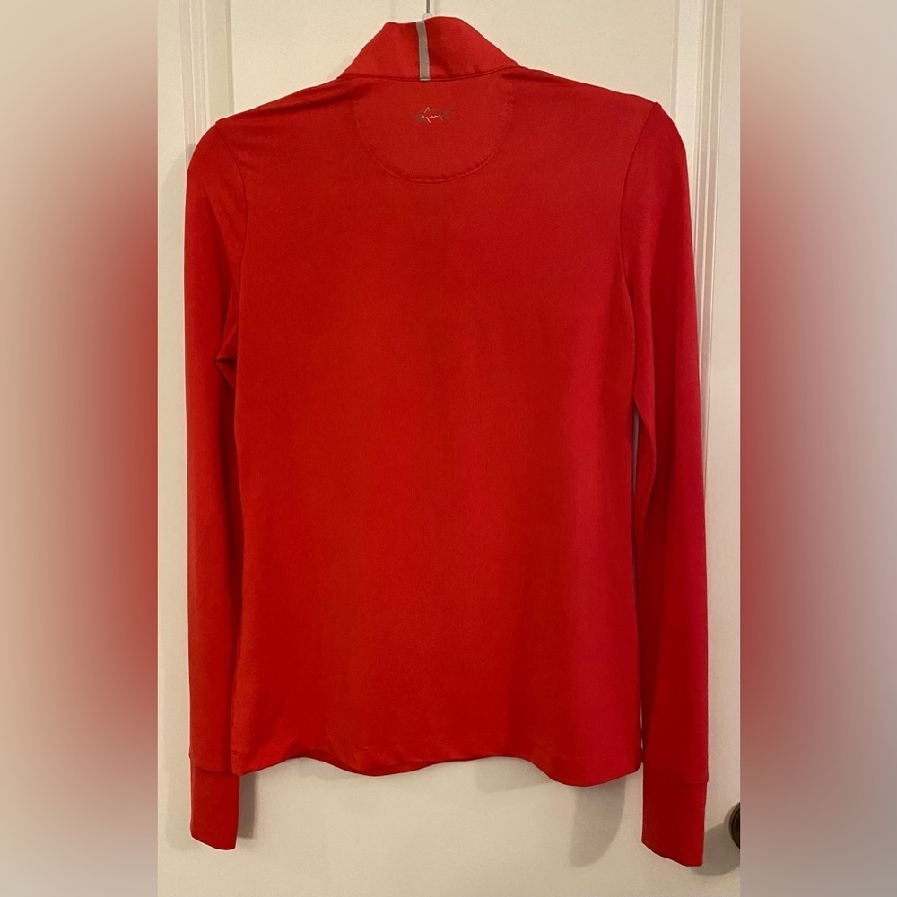 Greg Norman Long Sleeve 1/4 Zip Size S/P Pinkish Red Gray Accents Thumb Holes - Picture 6 of 8